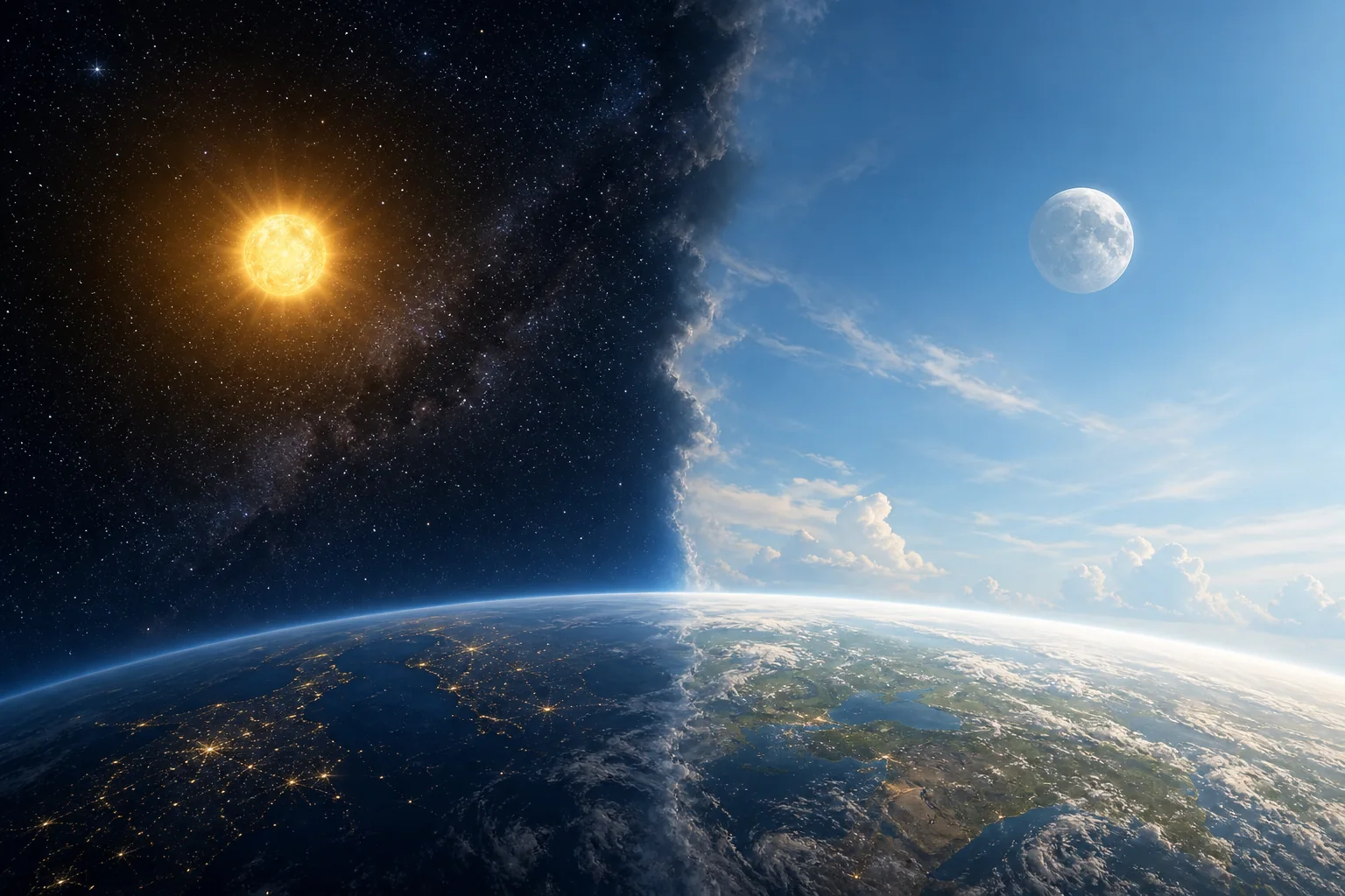 La courbure de la Terre séparée entre le jour et la nuit
